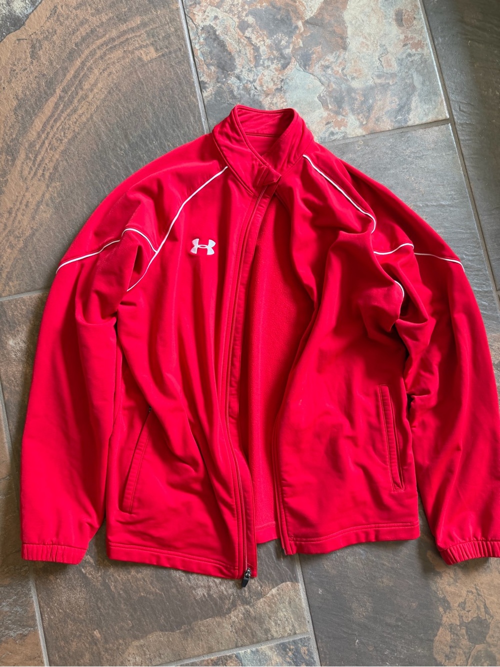Under Armour Red Performance Full-Zip Jacket with White Piping